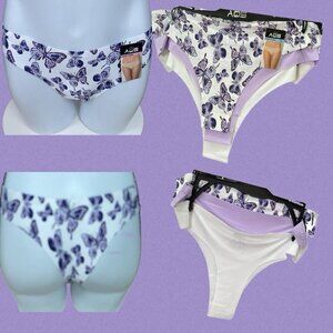 AQS XL Purple Butterfly- Lilac -White Seamless Lined Gusset Thong Panties-3Pk